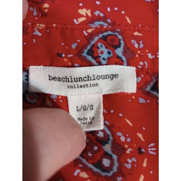 BeachLunchLounge Shirt Ladies Large Red Button Front Long Sleeve Heart - Picture 6 of 8